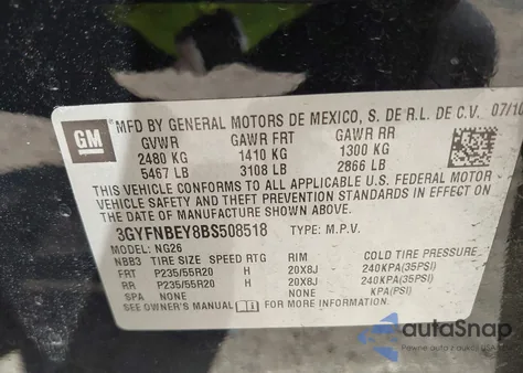 2011 Cadillac Srx Performance Collection z USA, uszkodzony, nr VIN 3GYFNBEY8BS508518